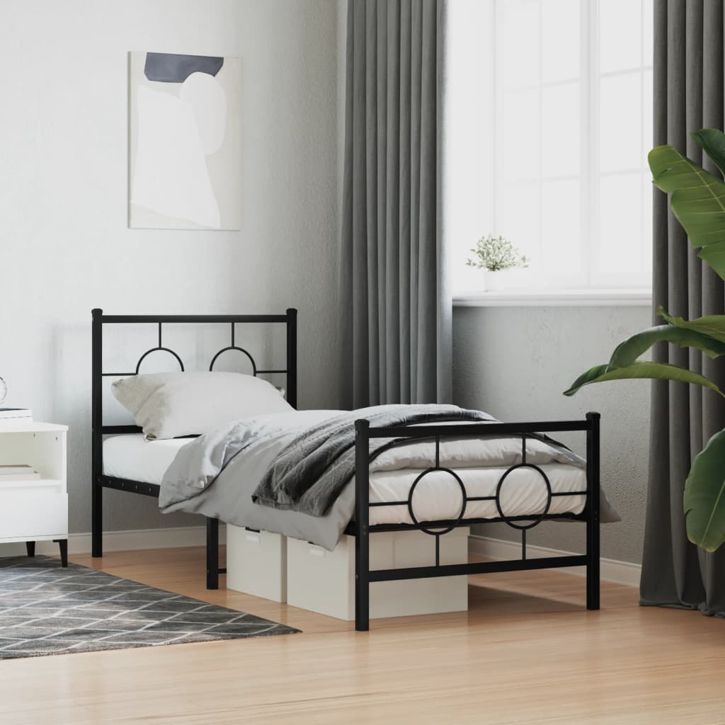 Πλαίσιο Κρεβατιού με Κεφαλάρι/Ποδαρικό Μαύρο 80x200 εκ. Μέταλλο