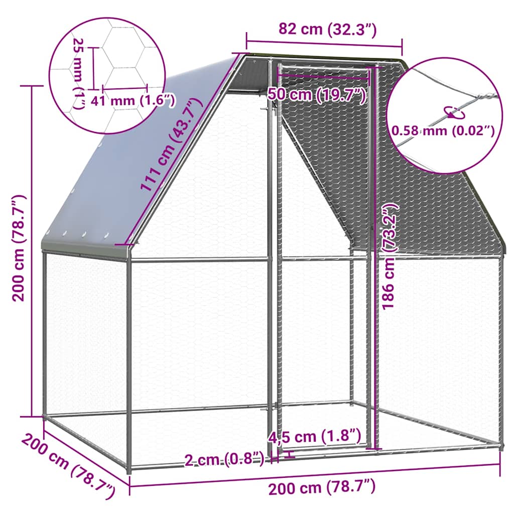 Κοτέτσι - Κλουβί Ασημί / Γκρι 2x2x2 μ. από Γαλβανισμένο Χάλυβα - PAKOBAZAAR