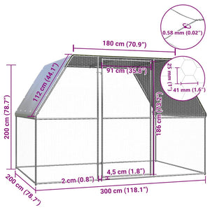 Κοτέτσι - Κλουβί Ασημί / Γκρι 3x2x2 μ. από Γαλβανισμένο Χάλυβα - PAKOBAZAAR