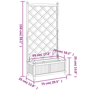 Γλάστρα με Πλέγμα Καφέ 75x35x150 εκ. από Μασίφ Ξύλο Ελάτης