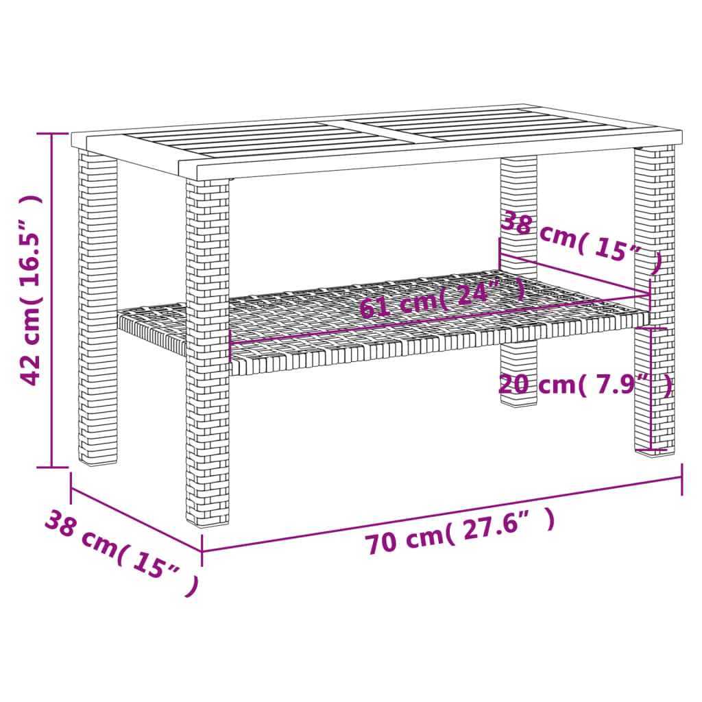 Τραπέζι Κήπου Γκρι 70x38x42 εκ. Συνθετικό Ρατάν & Ξύλο Ακακίας