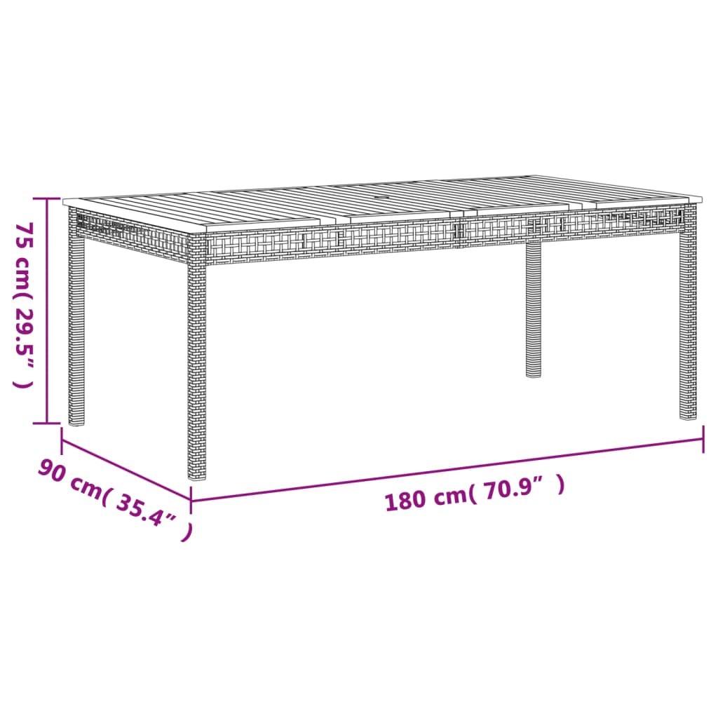 Τραπέζι Κήπου Γκρι 180x90x75 εκ. Συνθετικό Ρατάν / Ξύλο Ακακίας