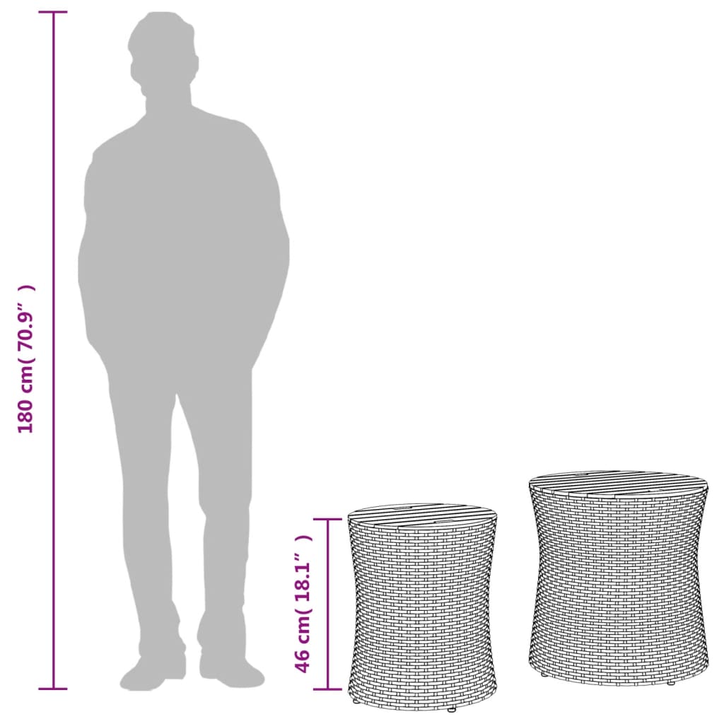 Τραπεζάκια 2 τεμ. Μαύρα Συνθετικό Ρατάν με Ξύλινη Επιφάνεια