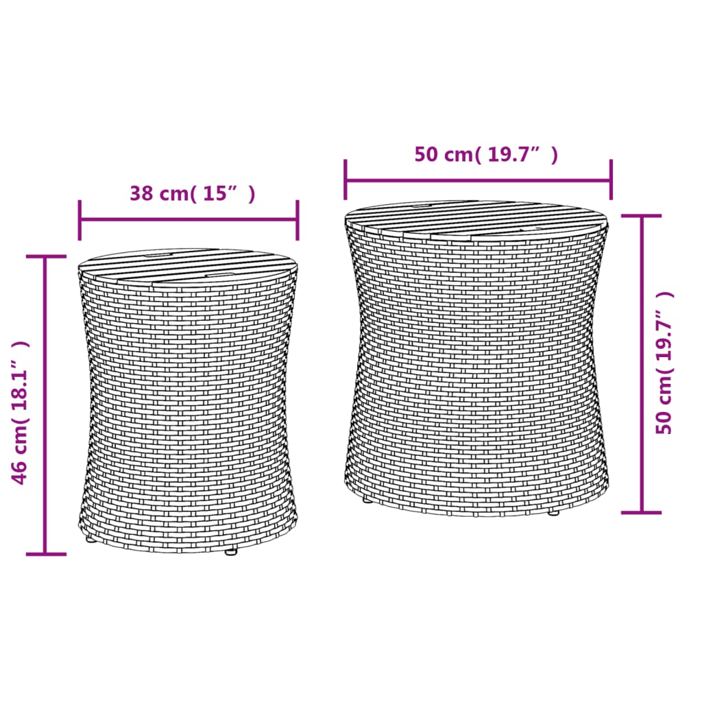 Τραπεζάκια 2 τεμ. Μπεζ Συνθετικό Ρατάν με Ξύλινη Επιφάνεια