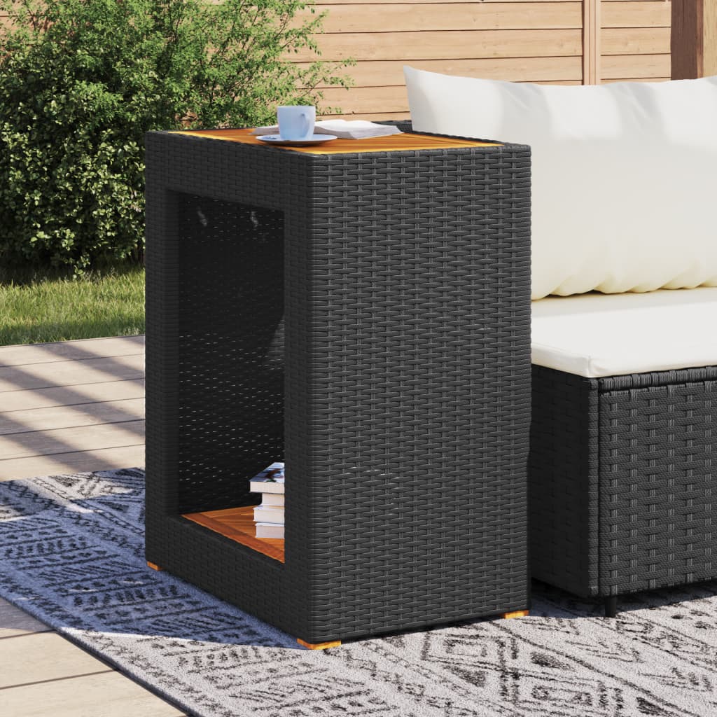 Τραπέζι Κήπου με Ξύλινη Επιφάνεια Μαύρο 60x40x75 εκ Συνθ. Ρατάν