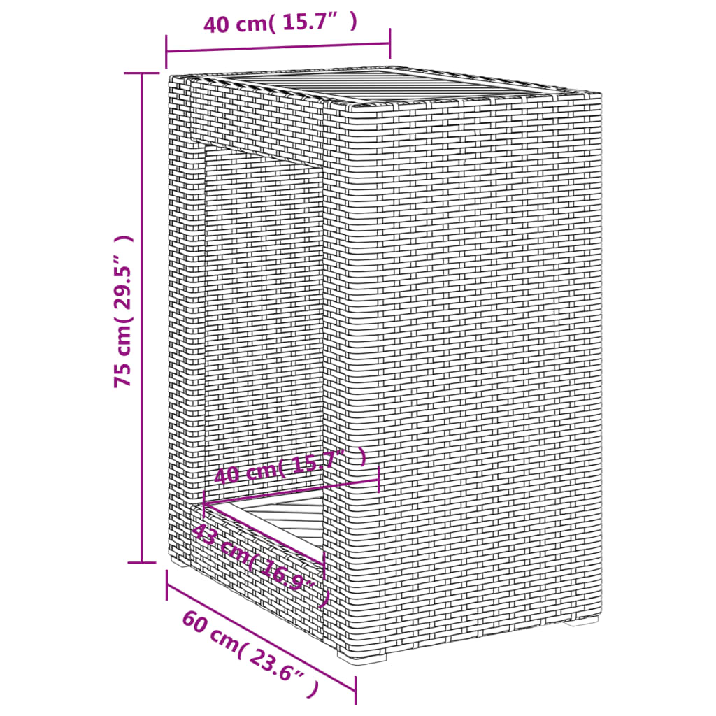 Τραπέζι Κήπου με Ξύλινη Επιφάνεια Μαύρο 60x40x75 εκ Συνθ. Ρατάν