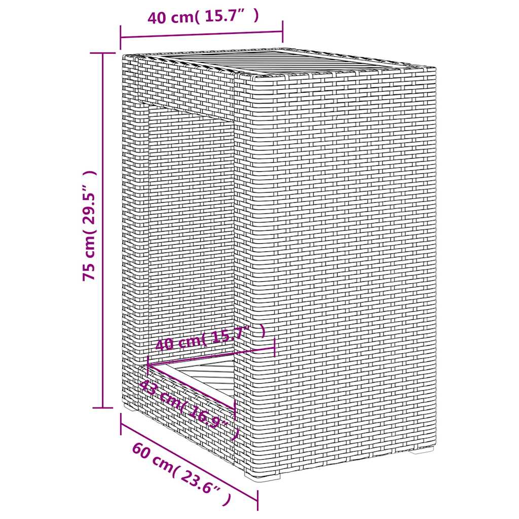 Τραπέζι Κήπου με Ξύλινη Επιφάνεια Μπεζ 60x40x75 εκ Συνθ. Ρατάν
