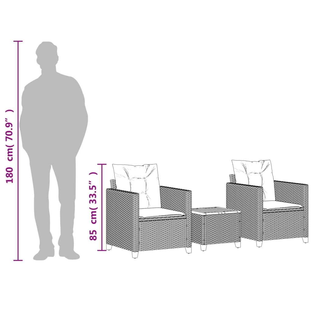 Σετ Επίπλων Bistro 3 τεμ. Μπεζ Συνθ. Ρατάν/Ακακία με Μαξιλάρια