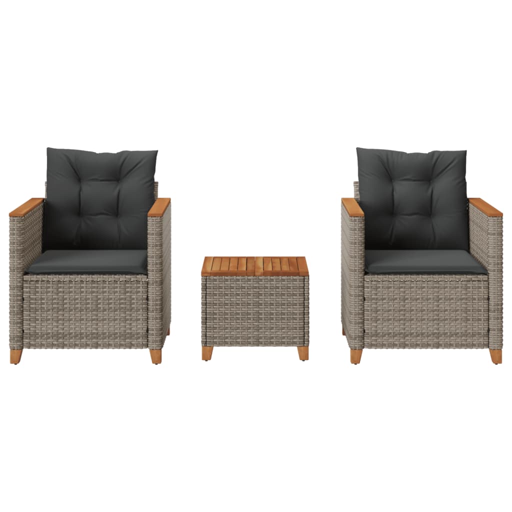 Σετ Επίπλων Bistro 3 τεμ. Γκρι Συνθ. Ρατάν/Ακακία + Μαξιλάρια