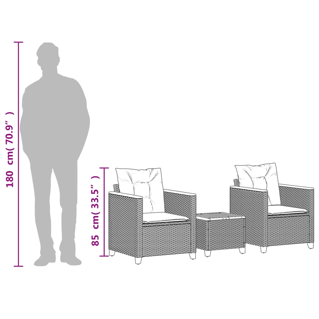 Σετ Επίπλων Bistro 3 τεμ. Γκρι Συνθ. Ρατάν/Ακακία + Μαξιλάρια