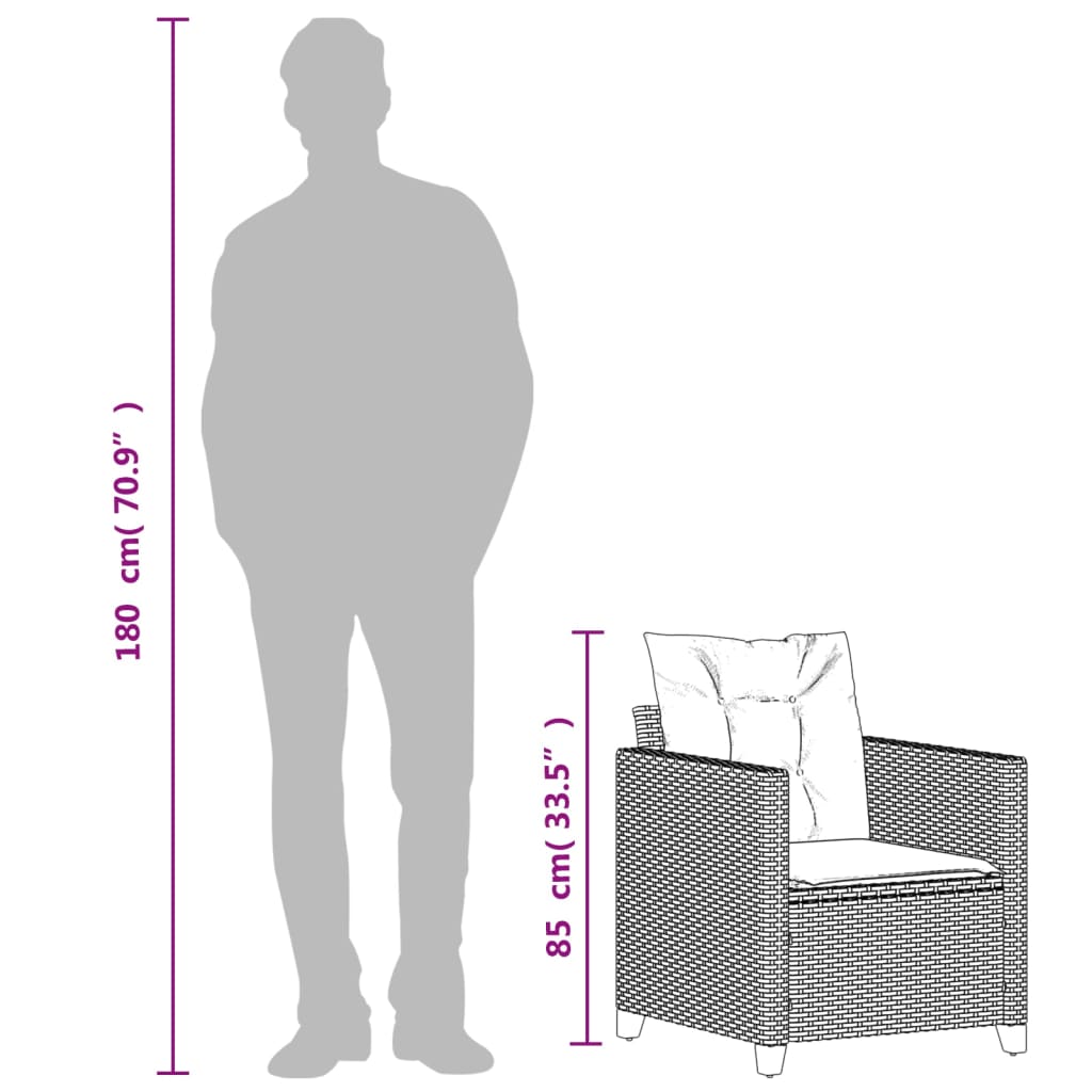Καρέκλα Κήπου Μαύρη από Συνθετικό Ρατάν με Μαξιλάρια