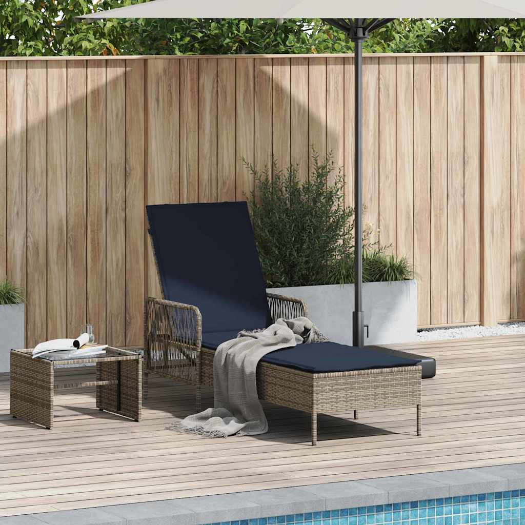 Ξαπλώστρα Γκρι και Navy Blue 200 x 55 x 92 εκ. συνθετικό ρατάν