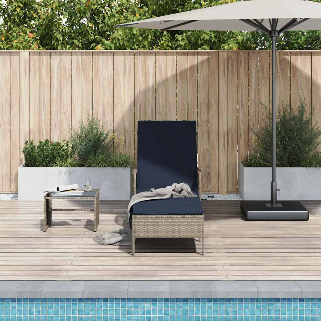 Ξαπλώστρα Γκρι και Navy Blue 200 x 55 x 92 εκ. συνθετικό ρατάν