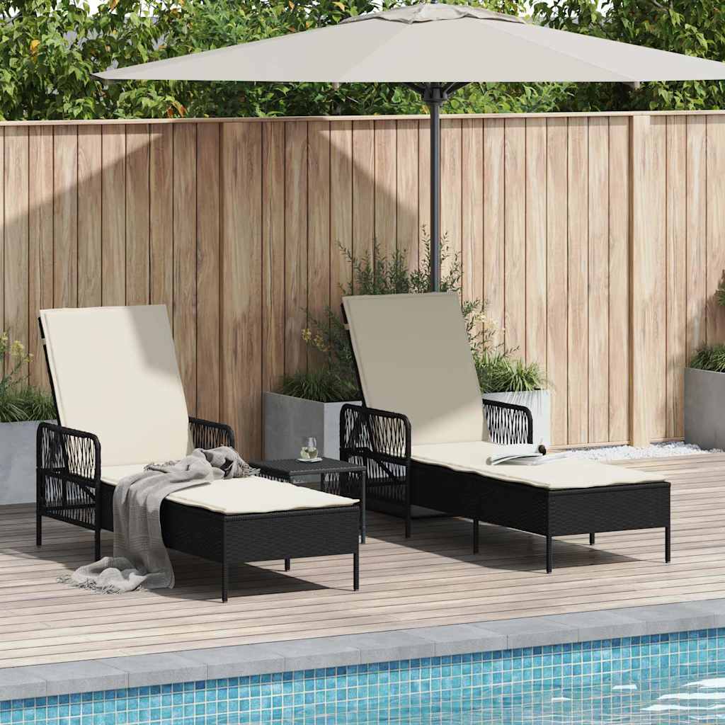 Ξαπλώστρα 3 pcs Μαύρο και Κρεμ Λευκό 55 x 200 x 92 εκ.