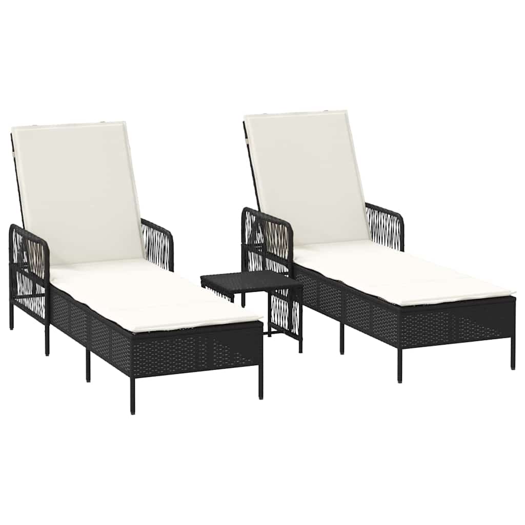 Ξαπλώστρα 3 pcs Μαύρο και Κρεμ Λευκό 55 x 200 x 92 εκ.