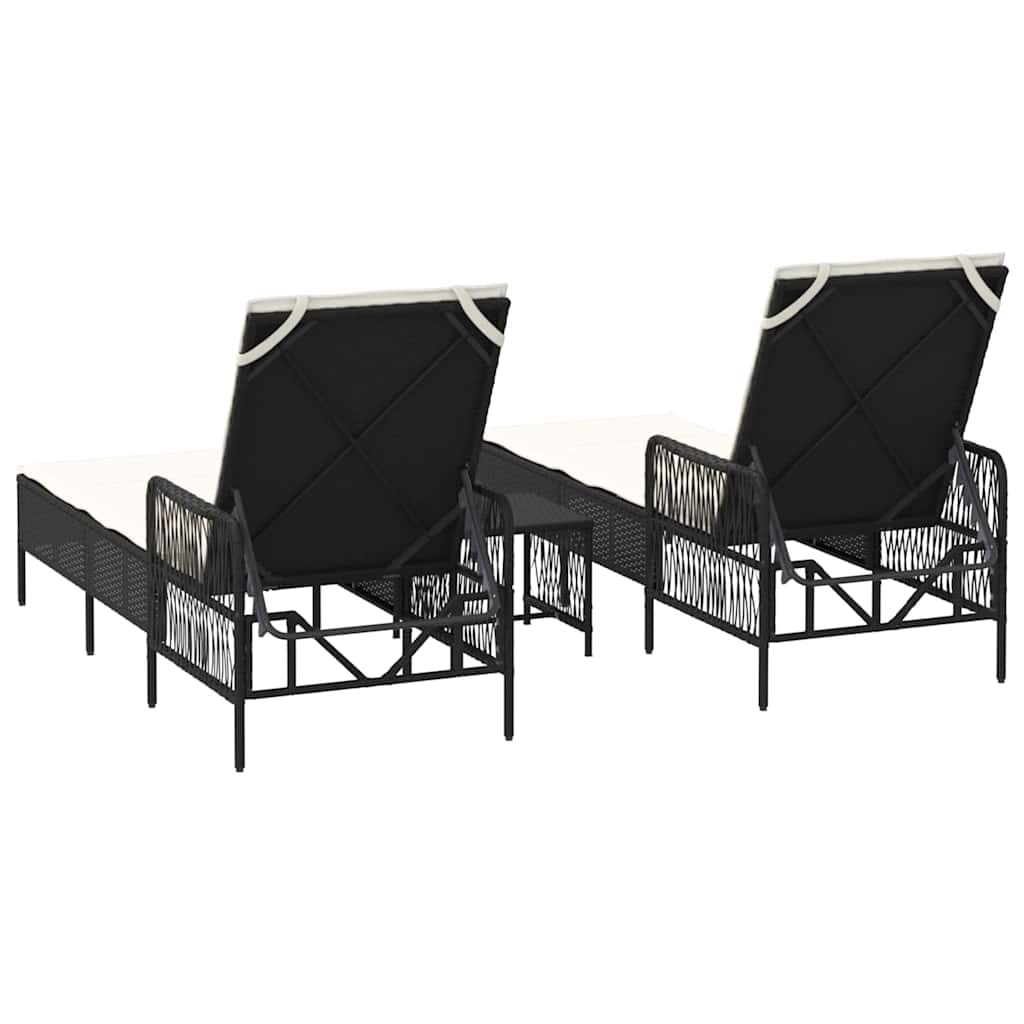 Ξαπλώστρα 3 pcs Μαύρο και Κρεμ Λευκό 55 x 200 x 92 εκ.
