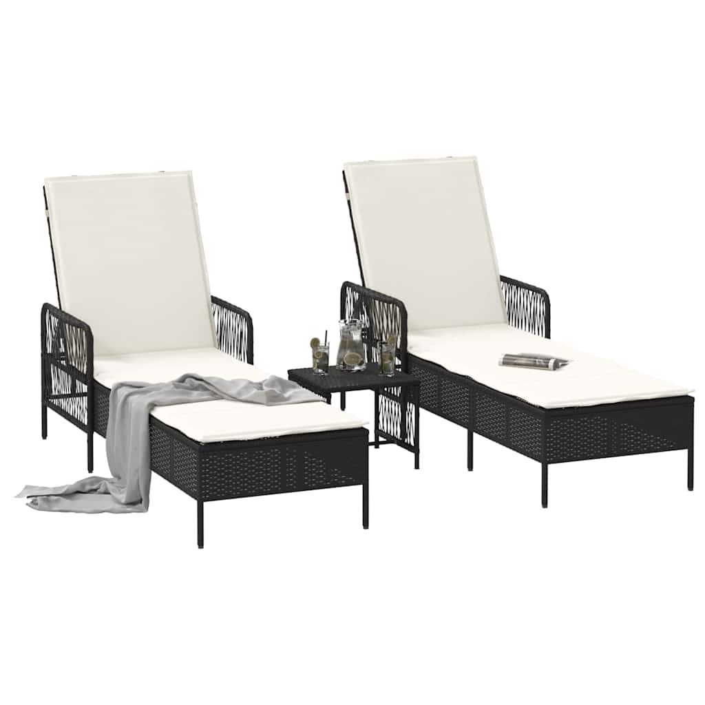 Ξαπλώστρα 3 pcs Μαύρο και Κρεμ Λευκό 55 x 200 x 92 εκ.