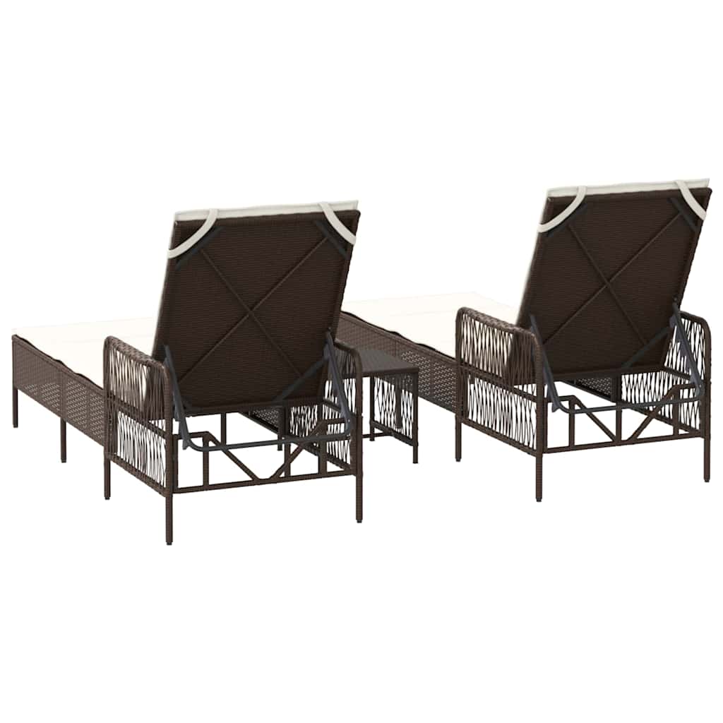 Ξαπλώστρα 3 pcs Καφέ και Κρέμα Λευκό 200 x 55 x 92 εκ.