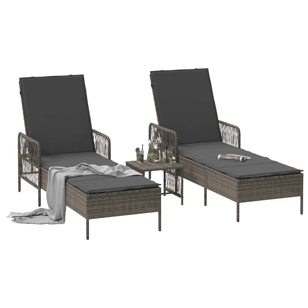 Ξαπλώστρα 3 pcs Γκρι και Σκούρο Γκρι 55 x 200 x 92 εκ.