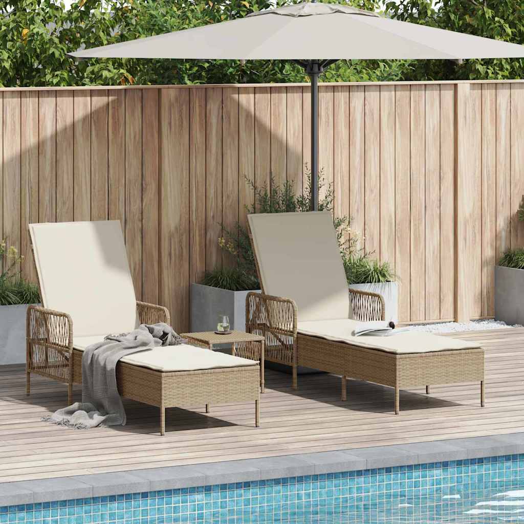 Ξαπλώστρα 3 pcs Μπεζ και Κρέμ 55 x 200 x 92 εκ. συνθετικό ρατάν