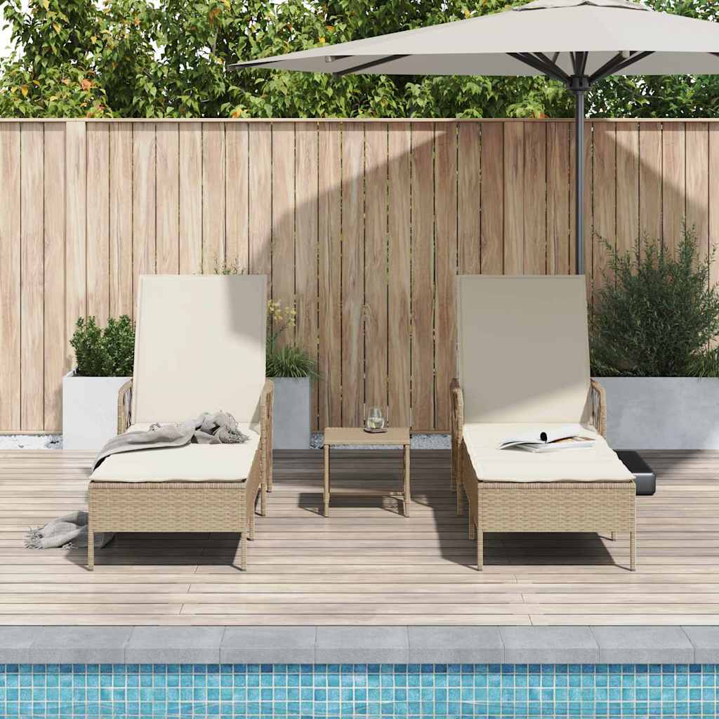 Ξαπλώστρα 3 pcs Μπεζ και Κρέμ 55 x 200 x 92 εκ. συνθετικό ρατάν