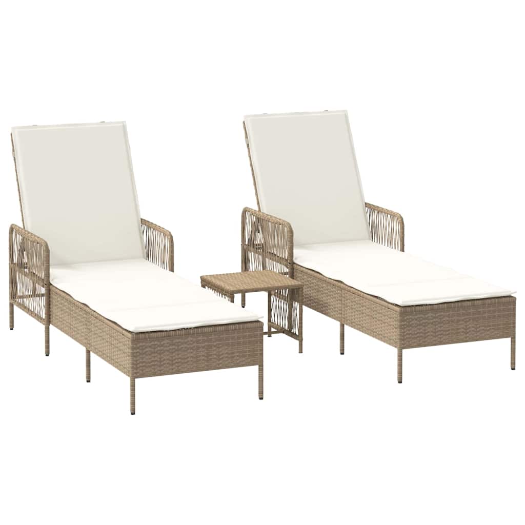 Ξαπλώστρα 3 pcs Μπεζ και Κρέμ 55 x 200 x 92 εκ. συνθετικό ρατάν