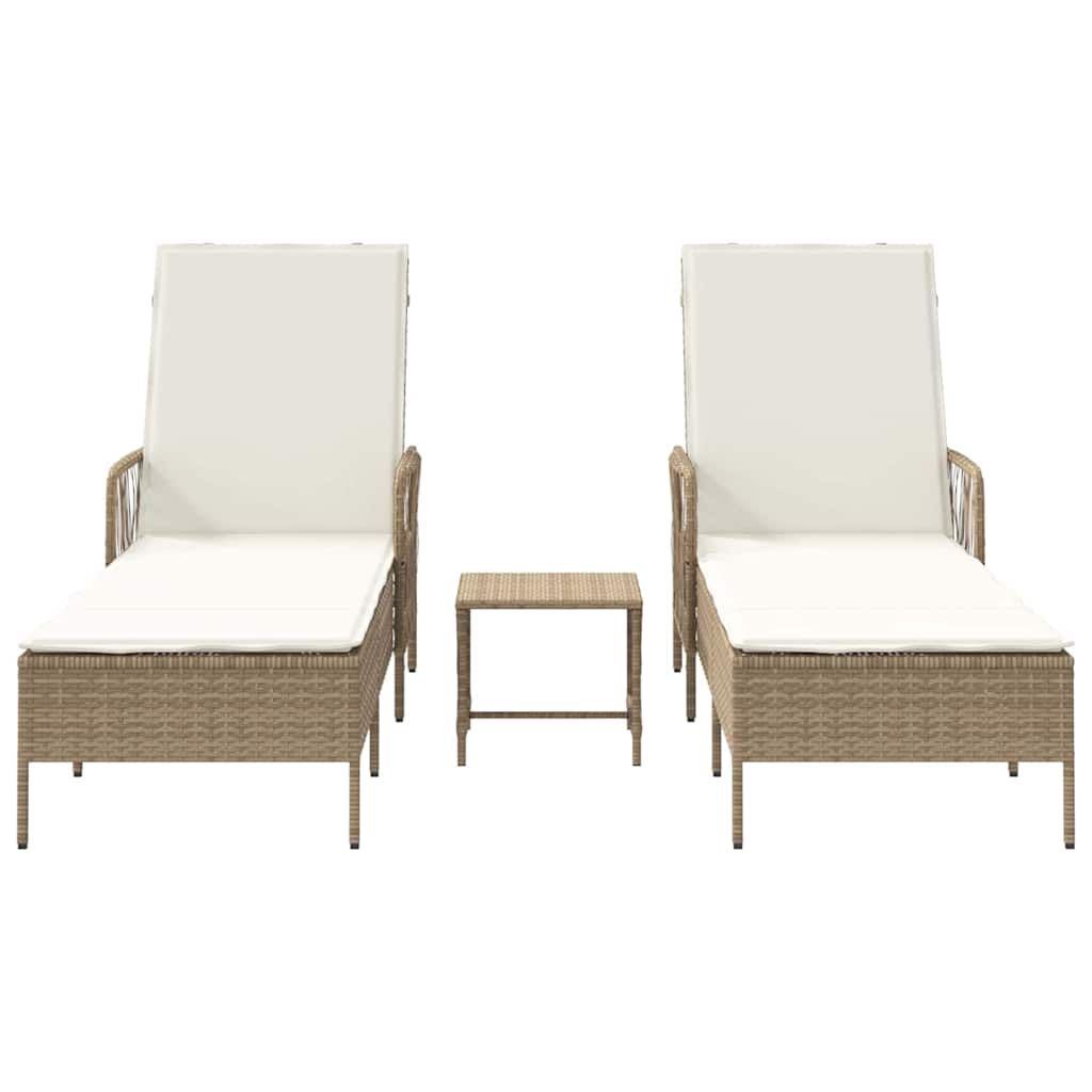 Ξαπλώστρα 3 pcs Μπεζ και Κρέμ 55 x 200 x 92 εκ. συνθετικό ρατάν