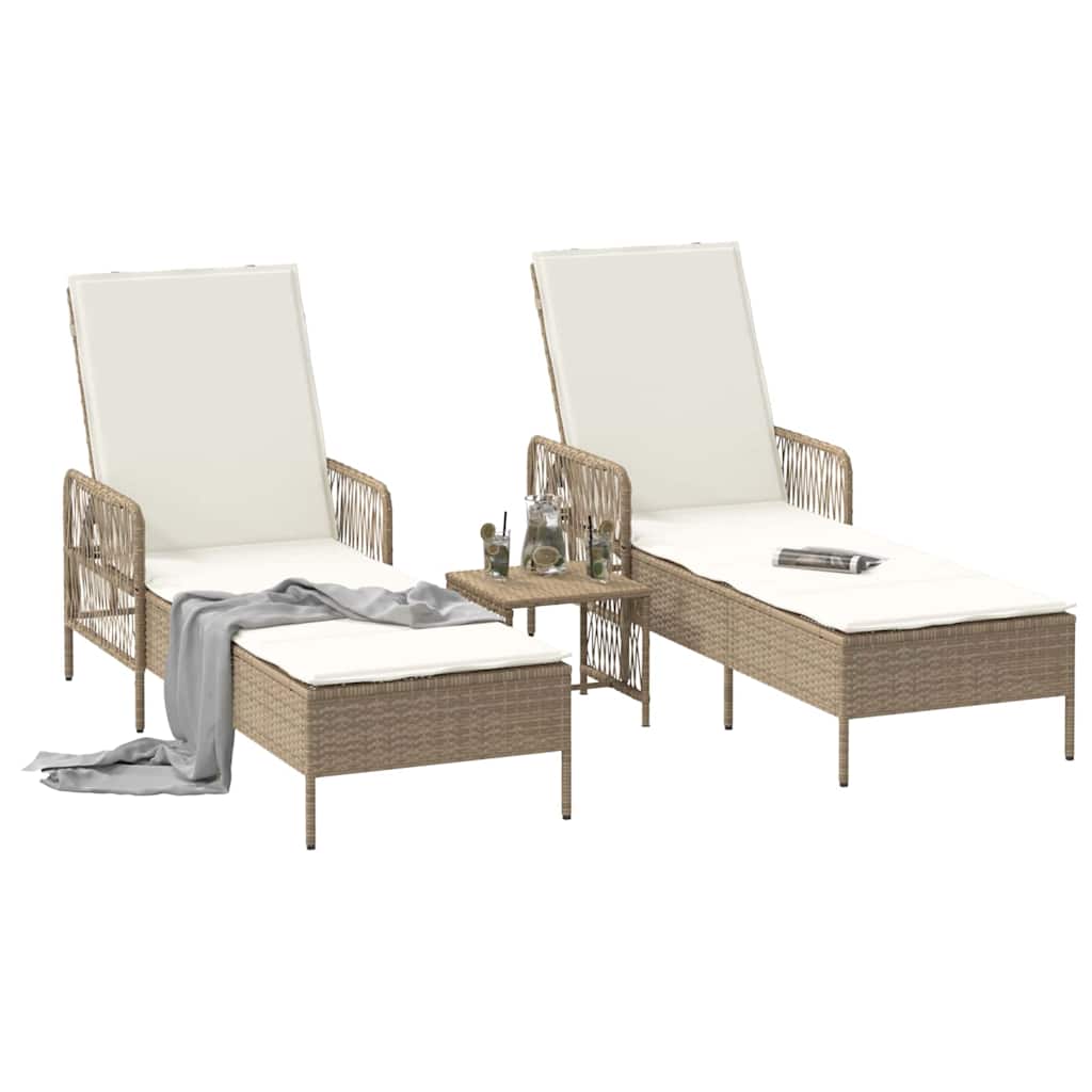 Ξαπλώστρα 3 pcs Μπεζ και Κρέμ 55 x 200 x 92 εκ. συνθετικό ρατάν