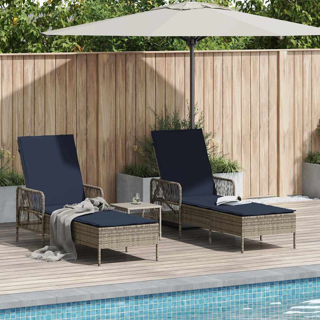 Ξαπλώστρα 3 pcs Γκρι και Navy Blue 200 x 55 x 92 εκ.