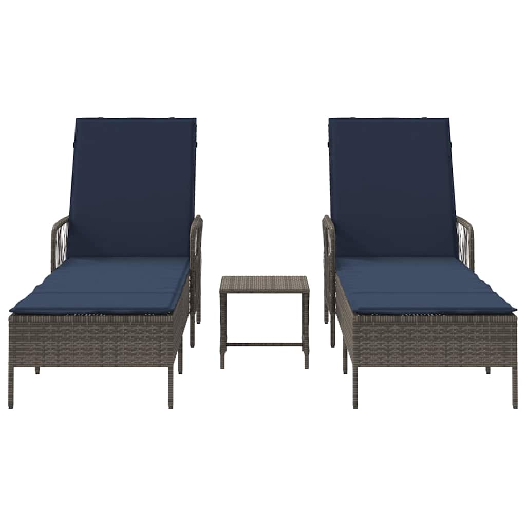 Ξαπλώστρα 3 pcs Γκρι και Navy Blue 200 x 55 x 92 εκ.
