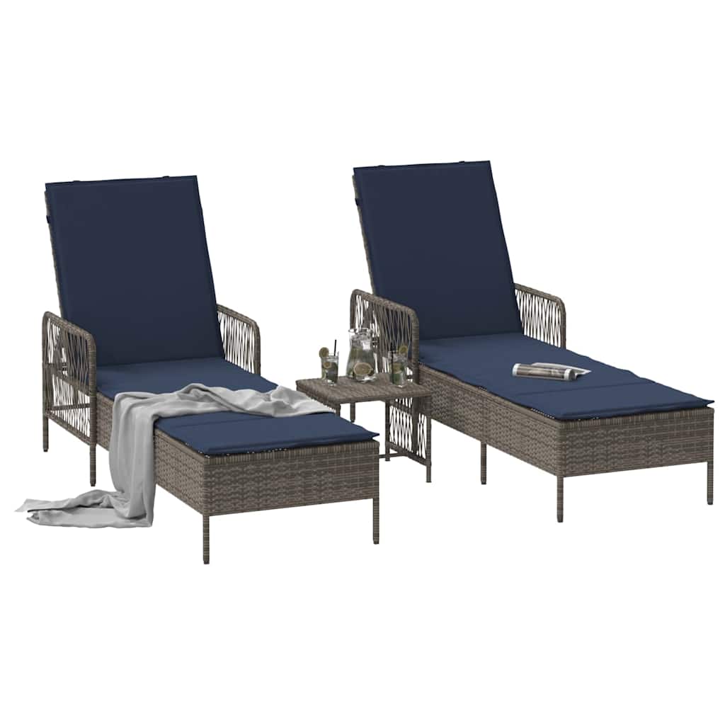 Ξαπλώστρα 3 pcs Γκρι και Navy Blue 200 x 55 x 92 εκ.