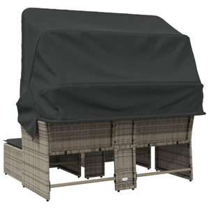 Καναπές Κήπου Διθέσιος με Σκίαστρο & Σκαμπό Γκρι Συνθ. Ρατάν