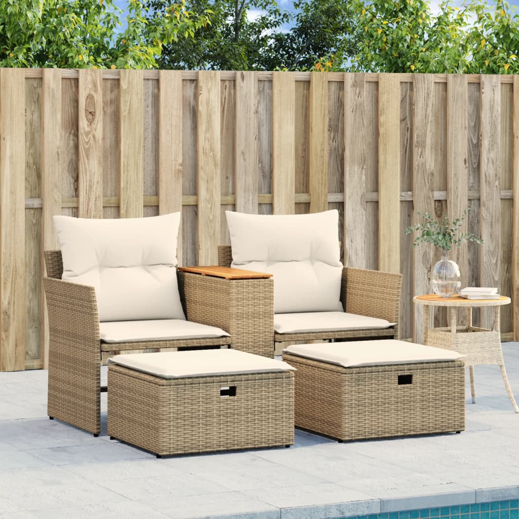 Καναπές Κήπου Διθέσιος με Σκαμπό Μπεζ από Συνθετικό Ρατάν