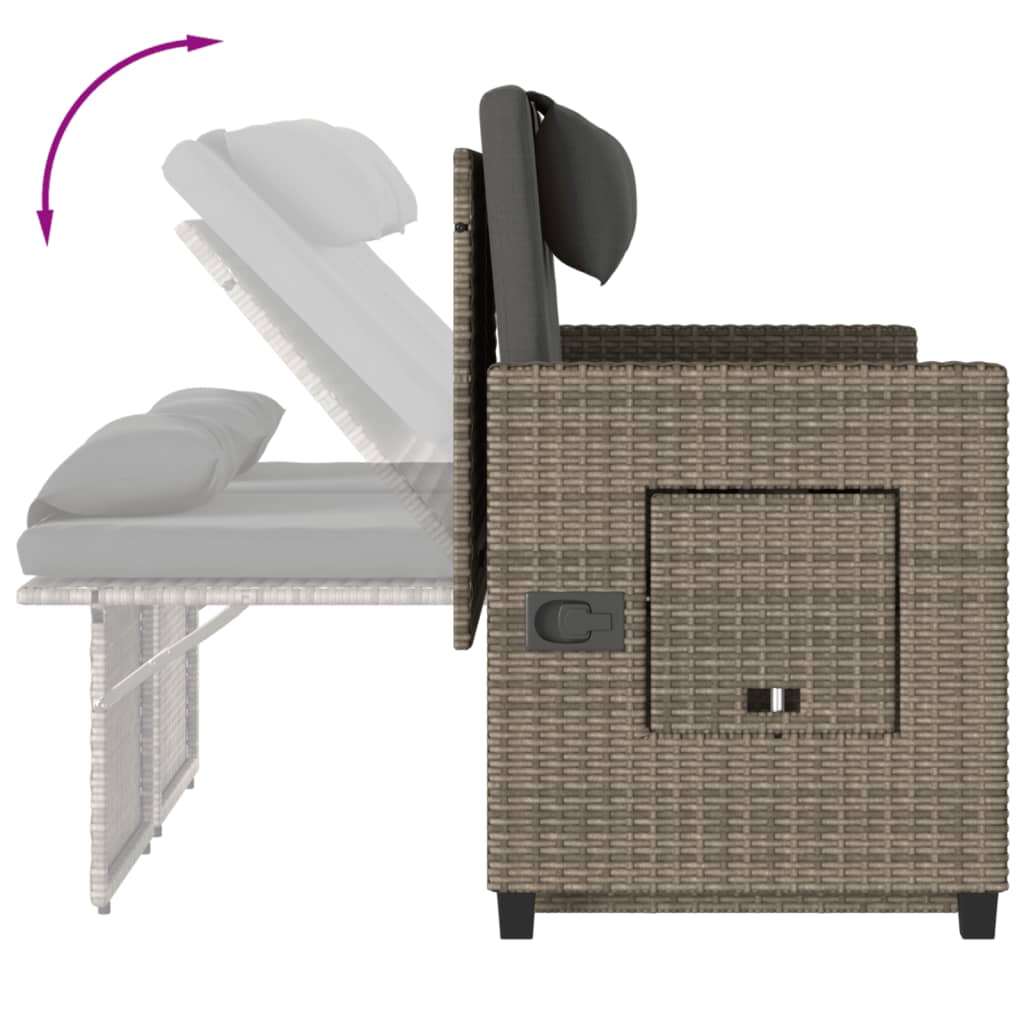 Πάγκος Κήπου Ανακλινόμενος Γκρι Συνθετικό Ρατάν με Μαξιλάρια