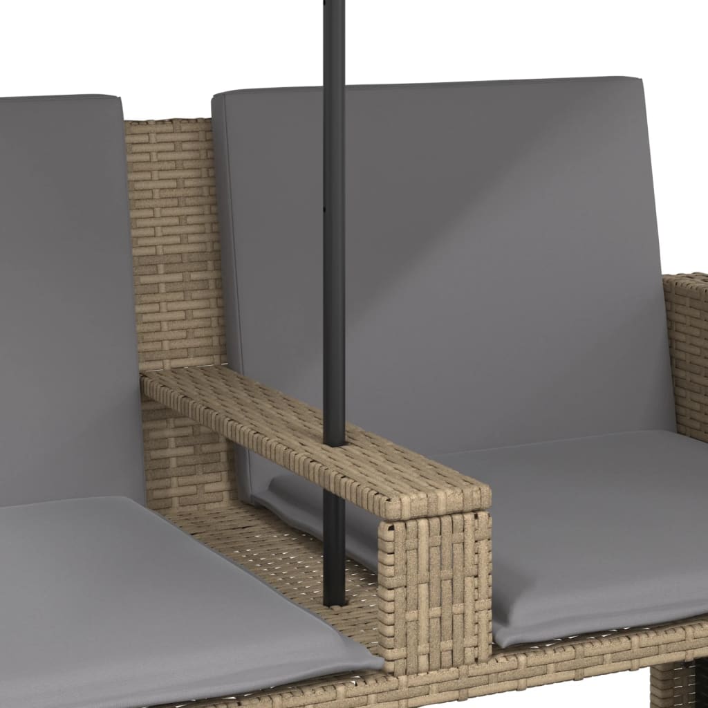 Καναπές Κήπου Διθέσιος με Ομπρέλα & Σκαμπό Μπεζ Συνθ. Ρατάν