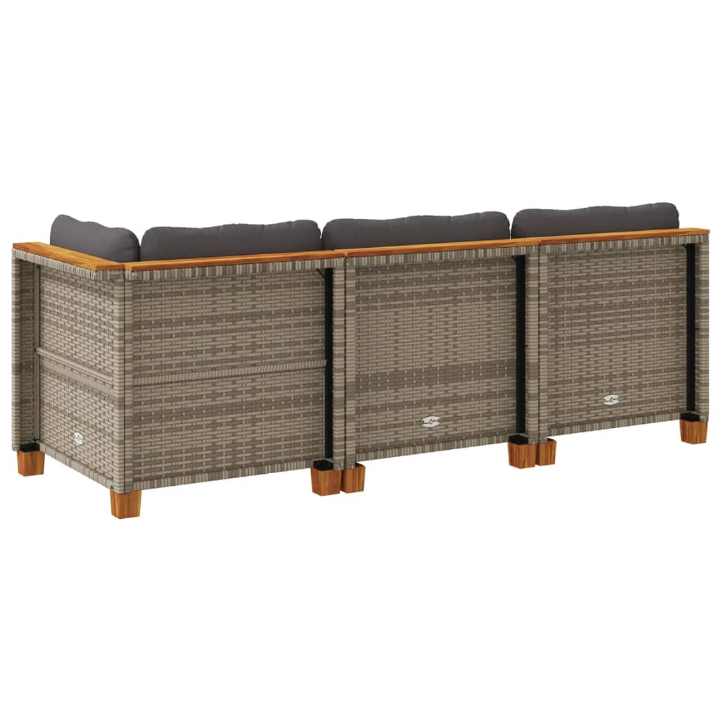 Καναπές Κήπου Τριθέσιος Γκρι από Συνθετικό Ρατάν με Μαξιλάρια