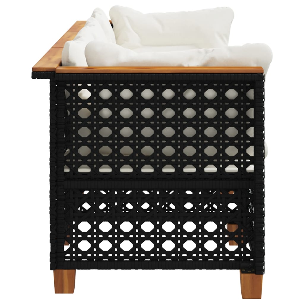 Καναπές Κήπου Τριθέσιος Μαύρος από Συνθετικό Ρατάν με Μαξιλάρια