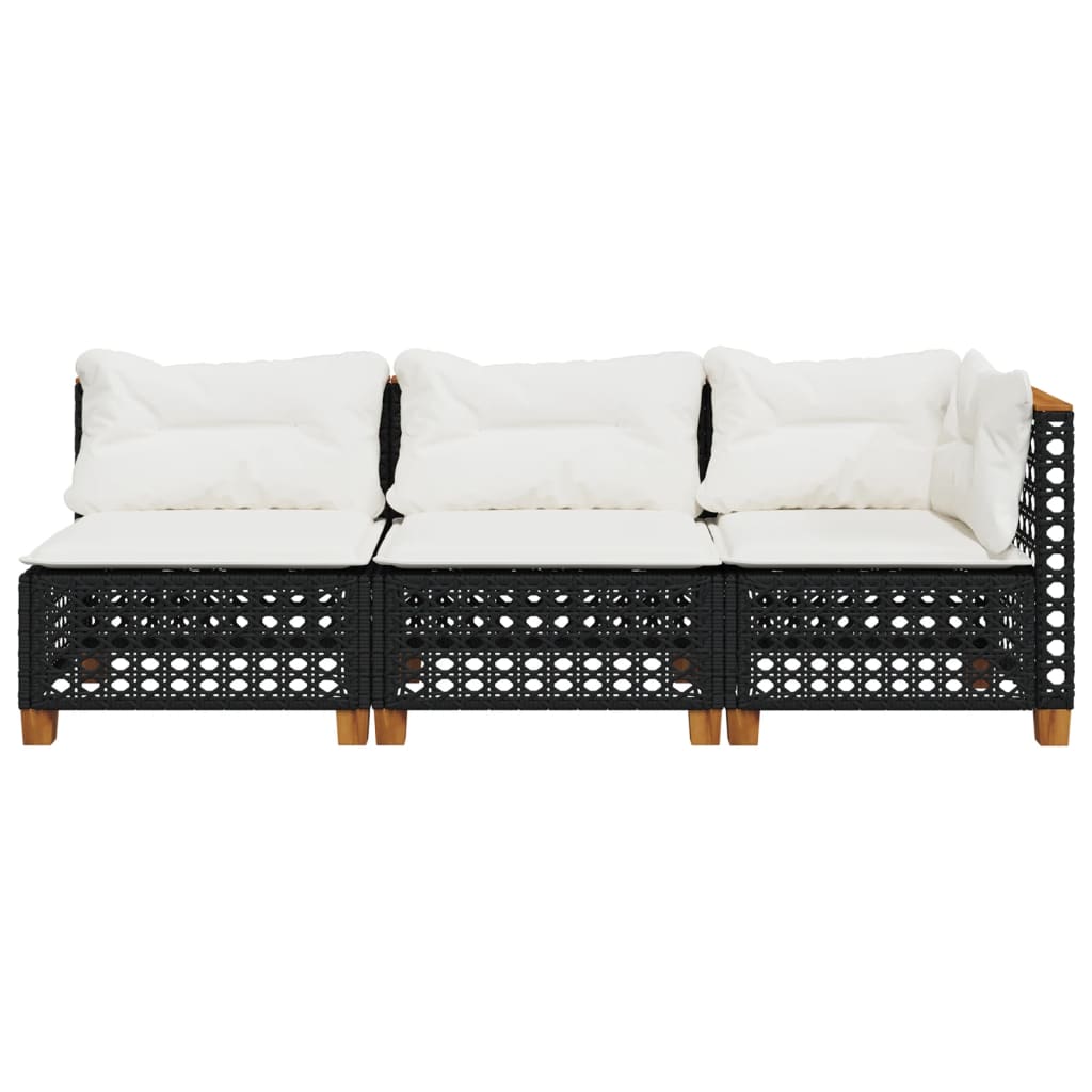 Καναπές Κήπου Τριθέσιος Μαύρος από Συνθετικό Ρατάν με Μαξιλάρια