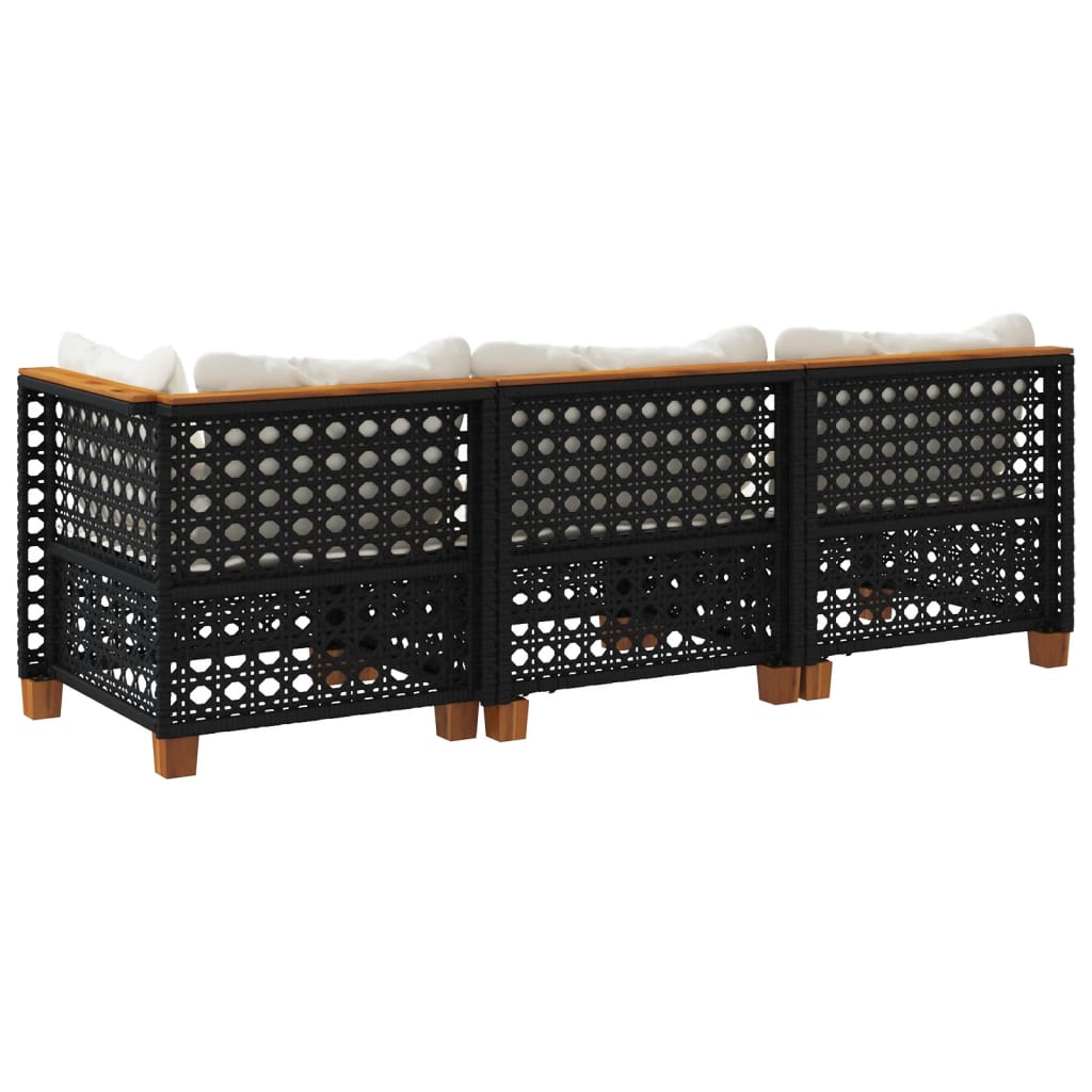 Καναπές Κήπου Τριθέσιος Μαύρος από Συνθετικό Ρατάν με Μαξιλάρια