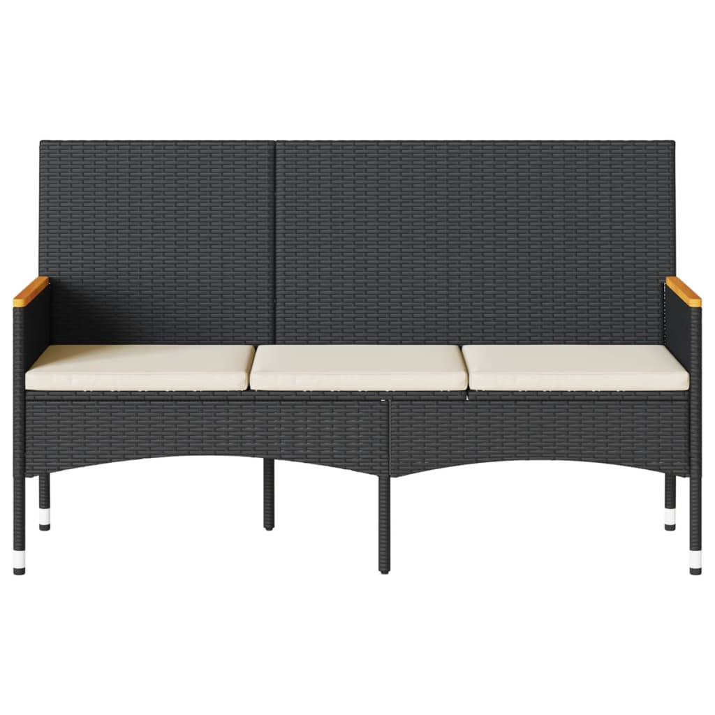 Παγκάκι Κήπου Τριθέσιο Μαύρο από Συνθετικό Ρατάν με Μαξιλάρια