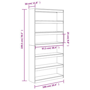 Βιβλιοθήκη/Διαχωριστικό Χώρου 100x30x199,5 εκ Μασίφ Ξύλο Πεύκου