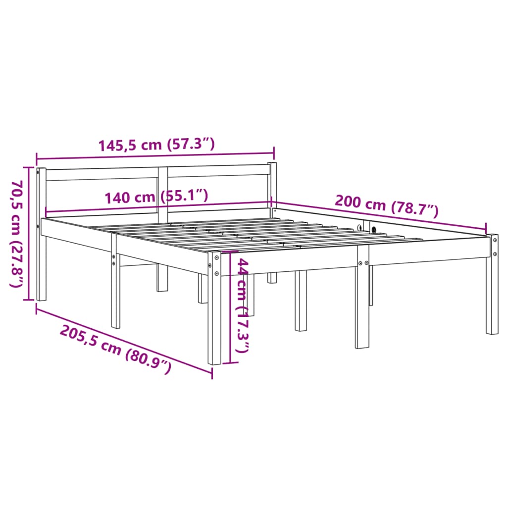 Κρεβάτι Ηλικιωμένων Καφέ Κεριού 140x200εκ από Μασίφ Ξύλο Πεύκου