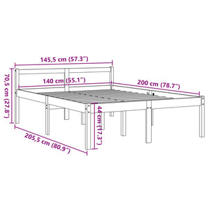 Κρεβάτι Ηλικιωμένων Καφέ Κεριού 140x200εκ από Μασίφ Ξύλο Πεύκου