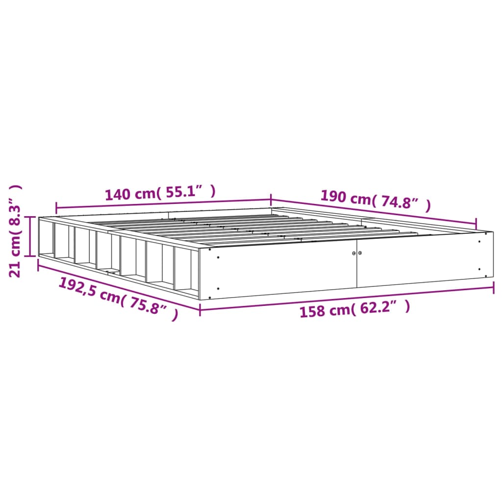 Σκελετός Κρεβατιού Χωρίς Στρώμα Καφέ 140x190 Μασίφ Ξύλο Πεύκου