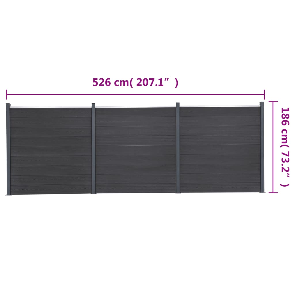Σετ Πάνελ Περίφραξης Γκρι 526 x 186 εκ. από WPC