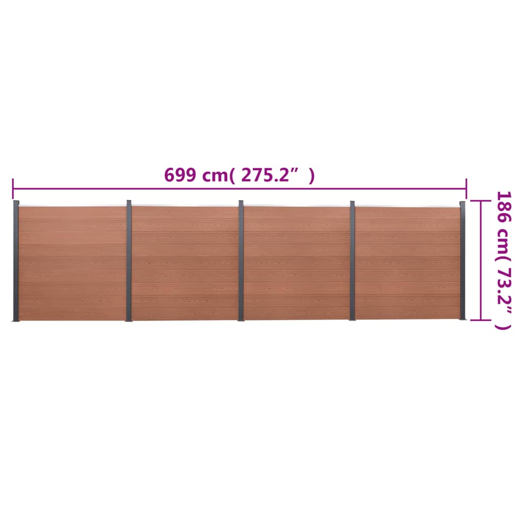 Σετ Πάνελ Περίφραξης Καφέ 699x186 εκ. από WPC