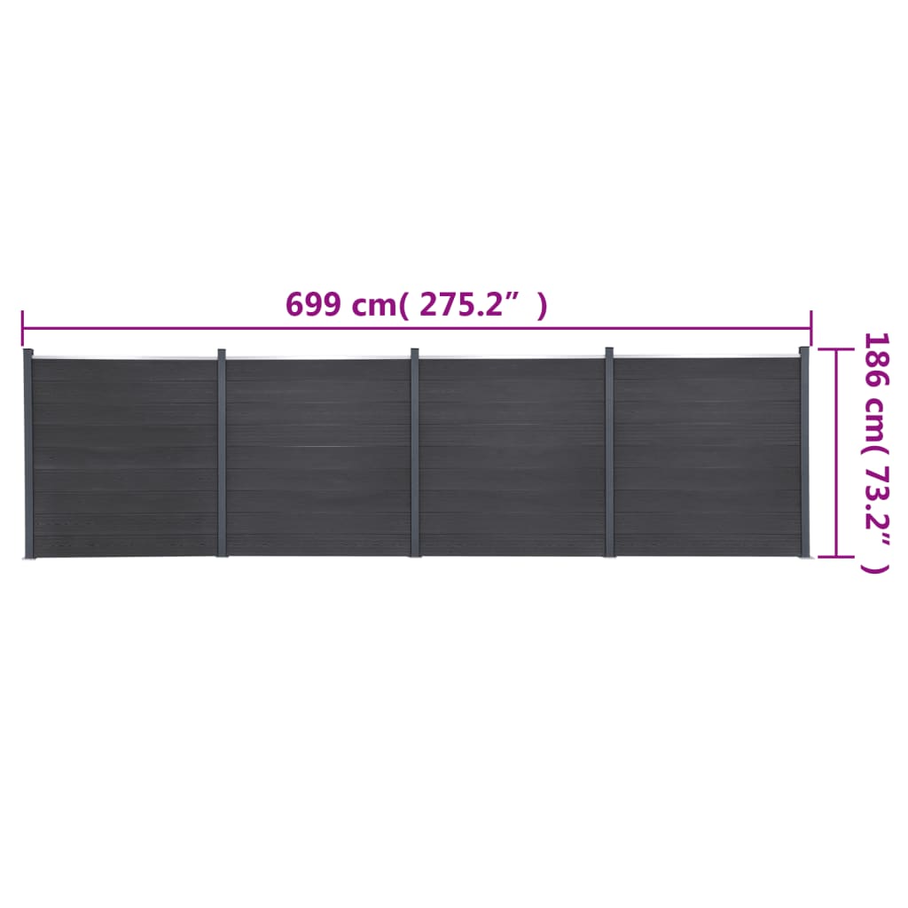 Σετ Πάνελ Περίφραξης Γκρι 699 x 186 εκ. από WPC