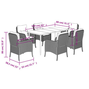 Σετ Τραπεζαρίας Κήπου 7 Τεμ. Μαύρο Συνθετικό Ρατάν με Μαξιλάρια