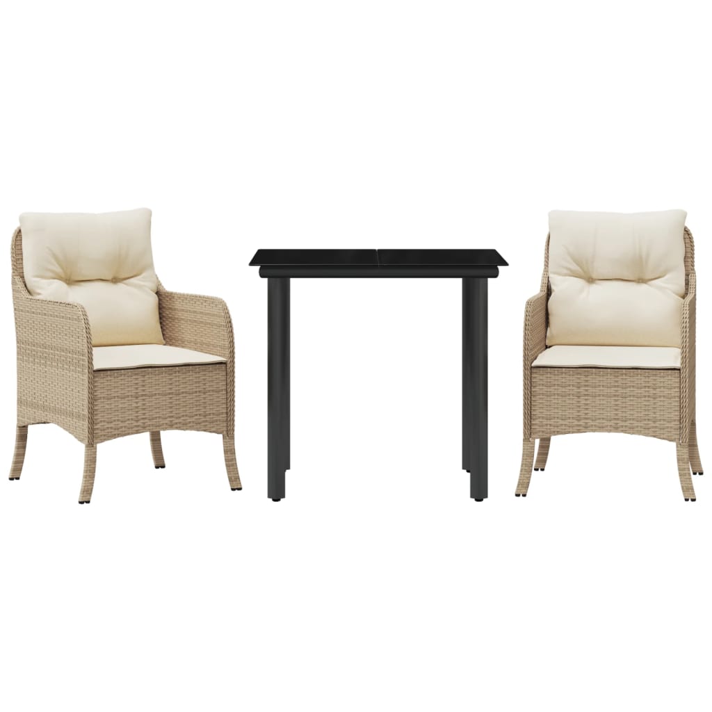 Σετ Τραπεζαρίας Κήπου 3 τεμ. Μπεζ Συνθετικό Ρατάν με Μαξιλάρια