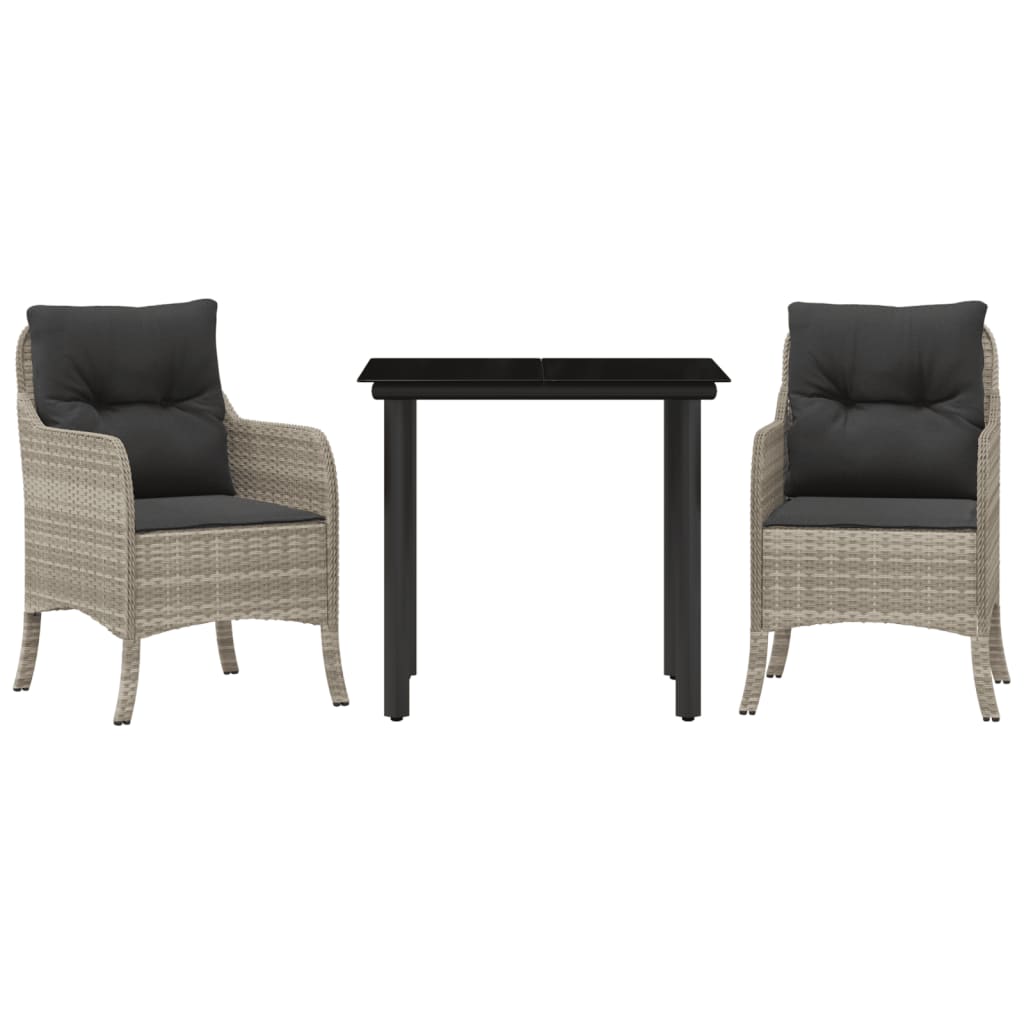 Σετ Τραπεζαρίας Κήπου 3 τεμ. Αν. Γκρι Συνθ. Ρατάν με Μαξιλάρια